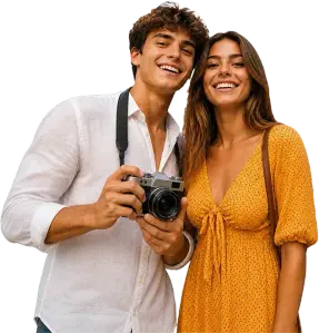 Young couple traveling in Florence Italy using eSIMNum eSIM for instant mobile data connectivity in Europe